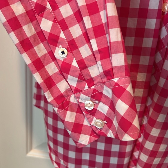 Vineyard Vines cotton, button-down, pink, checked blouse - Picture 6 of 7